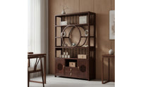 Wooden Cabinet with Shelves Floor-Standing Display Shelf Dark Brown Bookcase with Cabinets for Collectors