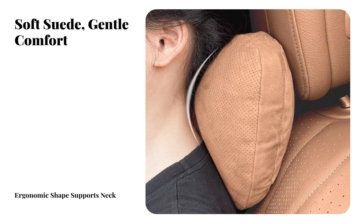 Perforated Suede Car Headrest Soft & Comfortable Car Neck Pillow Breathable Suede Headrest Cushion for Truckers, Passengers, Daily Commute, Road Trips