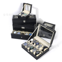 Leather Watch Box with Transparent Window, 5-Slot, Black