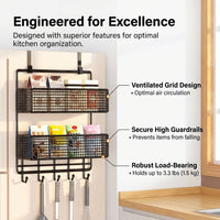 Metal Vegetable Storage Rack for Pantry and Kitchen, Fridge Organizer Side with Hooks, Tiered Wire for Students