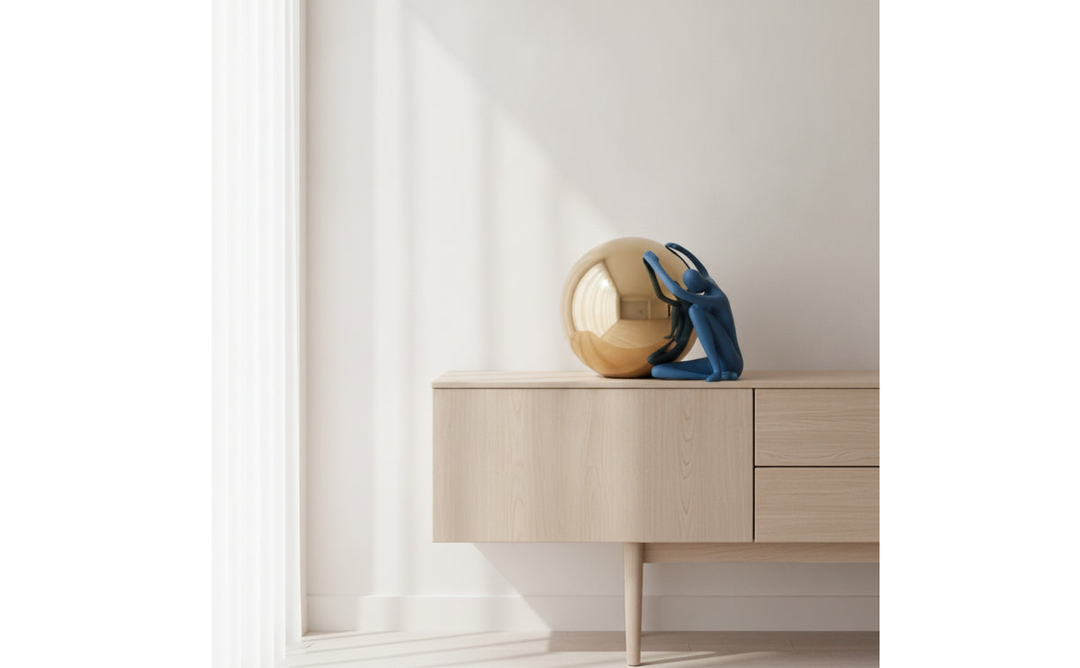 Sculpture with Gold Sphere Modern Decorative Ornament Reflective for Homeowners