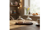 Glass Cloche Wooden Base Food Safe Materials Glass Dome Serving Tray Dessert Cloche Display Set Multipurpose Use for Cafe Owners