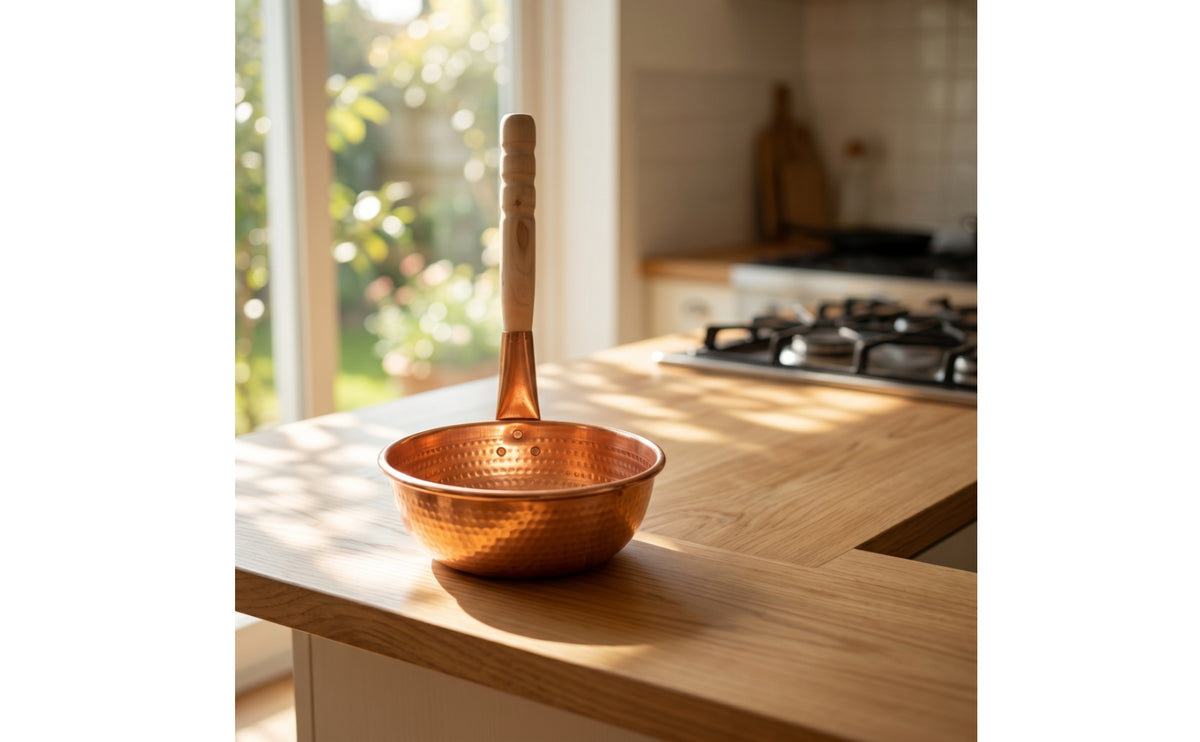 Copper Pot with Wooden Handle Thickened Saucepan Solid for Home Cooks