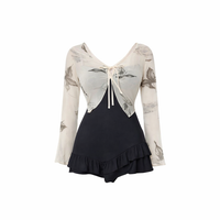 Swimsuit for Plus Size Women with Modest Long Sleeve Design, Printed One-Piece Style for Water Sports and Hot Spring