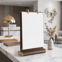 Wood-Grain Flip Table Sign Tabletop Multi-Page Flip Sign Holder Double-Sided Desktop Display with Clear Pages Transparent for Restaurants