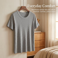 Women's Plus Size Jumpers with Short Sleeves for Everyday Casual Wear, Knitted Tops in Soft Polyester Blend, Round Neck Loose Fit Sweater
