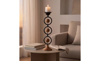 Candle Holder with Wood Base Decorative Metal Candle Holder Artisanal Rustic Candlestick for Entryway Table