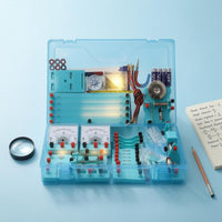 Transparent Blue Electricity Experiment Box Molded Compartments School Physics Laboratory Kit Hinged Lid Physics Experiment Kit Fitted Trays for Laboratory, Classroom