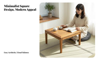 Traditional Asian Design Small Square Kang Table Natural Wood Grain Floor Desk adaptable Home Furniture Lowlow-height Design for tea Lovers, Minimalists, telecommuting Workers, Bay opening, woven mat Room, Bedroom, Balcony