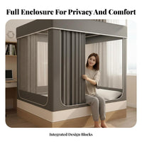 Light-Blocking Enclosed Privacy Tent Anti Mesh Bed Canopy Year-Round Use Net Blocks Cold Airs for Students, Adults, Parents, Dorm Room, Home, Sleeping
