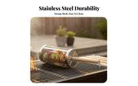 Rolling Grill Basket 360 Degree Rotation Rolling Grilling Basket Anti-Scald Handle Cylindrical BBQ Mesh Cage for Outdoor, Camping, Tailgating