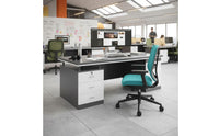 Wide Desktop Modern Computer Desk with Drawers Sturdy Steel Frame Office Desk with Storage Cabinet Lockable Drawer Workstation for Study Room