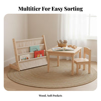 Kids book display and Bin Organizer Anti-Tipping Design fabric book display with Bins
