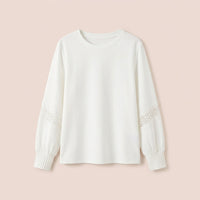 Lace Top for Plus Size Women with French Trim Detail, Round Neck Pullover Shirt for Office Wear and Business Casual, Polyester Blouse