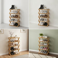 No-Assembly Foldable Shoe Rack Slatted Bamboo Shoe Rack Sturdy Freestanding Shelf Natural for Entryway