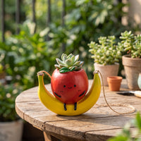 Cute Banana Planter Novelty Swinging Face Planter Small Flower Pot with Drainage Hole Decorative for Windowsill