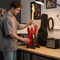 Safeguarding Padding Wooden Electric Guitar Stand Stable Design Wooden Floor Guitar Rack Easy Assembly Portable Triangular Frame Instrument Stand Space-Saving for Guitarists