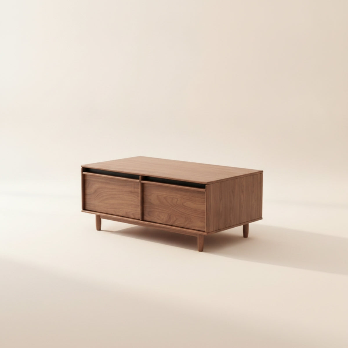 Coffee Table with Storage Solid Wood Storage Coffee Table Walnut Finish Furniture for Living Room, Lounge