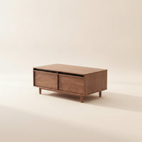 Coffee Table with Storage Solid Wood Storage Coffee Table Walnut Finish Furniture for Living Room, Lounge
