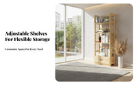 clean contemporary Design Freestanding Shelf with Drawers Multi-Functional 6-Tier Shelving Tower with Drawers Large Capacity shelving unit for Children, Book Lovers, Apartment Dwellers, Living Room, Home Office, Bedroom, Hallway