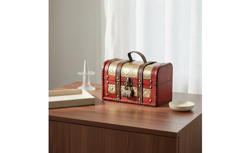 Decorative Keepsake Trunk Alloy Hardware Antique Design Storage Box Antique Design Wooden Box Lockable Jewelry Case Locking