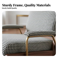 Nordic aesthetic Houndstooth Armchair Modern Minimalist Upholstered Accent Armchair sturdy Wood Frame Lounge Chair Designer Piece for Interior Designers, Readers, Homeowners, Living Room, perusing corner, Home Office, Entryway