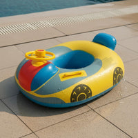 Baby Boat Inflatable with Steering Wheel Inflatable Car Pool Inflatable Kids Swim Flotation Device with Seat for Toddlers