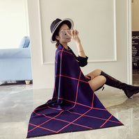 Women's Classic Korean Style Reversible Plaid Scarf, Thickened and Lengthened Faux Cashmere Warm Shawl for Autumn/Winter