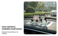 Good Luck Charm Horse and Lotus Car Perfume Dispenser Elegant Design Crystal Horse Pulling Lotus Cart Refillable for Home Decor, Office Desk