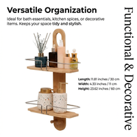 Bamboo Hanging Rack Storage, Bamboo Shower Shelf Organizer, Wall Mounted Shelf, Modern Minimalist Bamboo Organizer, Double Tier Shelf