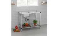 Rust Resistant Stainless Steel Utility Sink Heavy Duty Stainless Steel Sink with Stand Easy to Clean Freestanding Wash Basin with Shelf Large Capacity for Basement, Garage, Outdoor