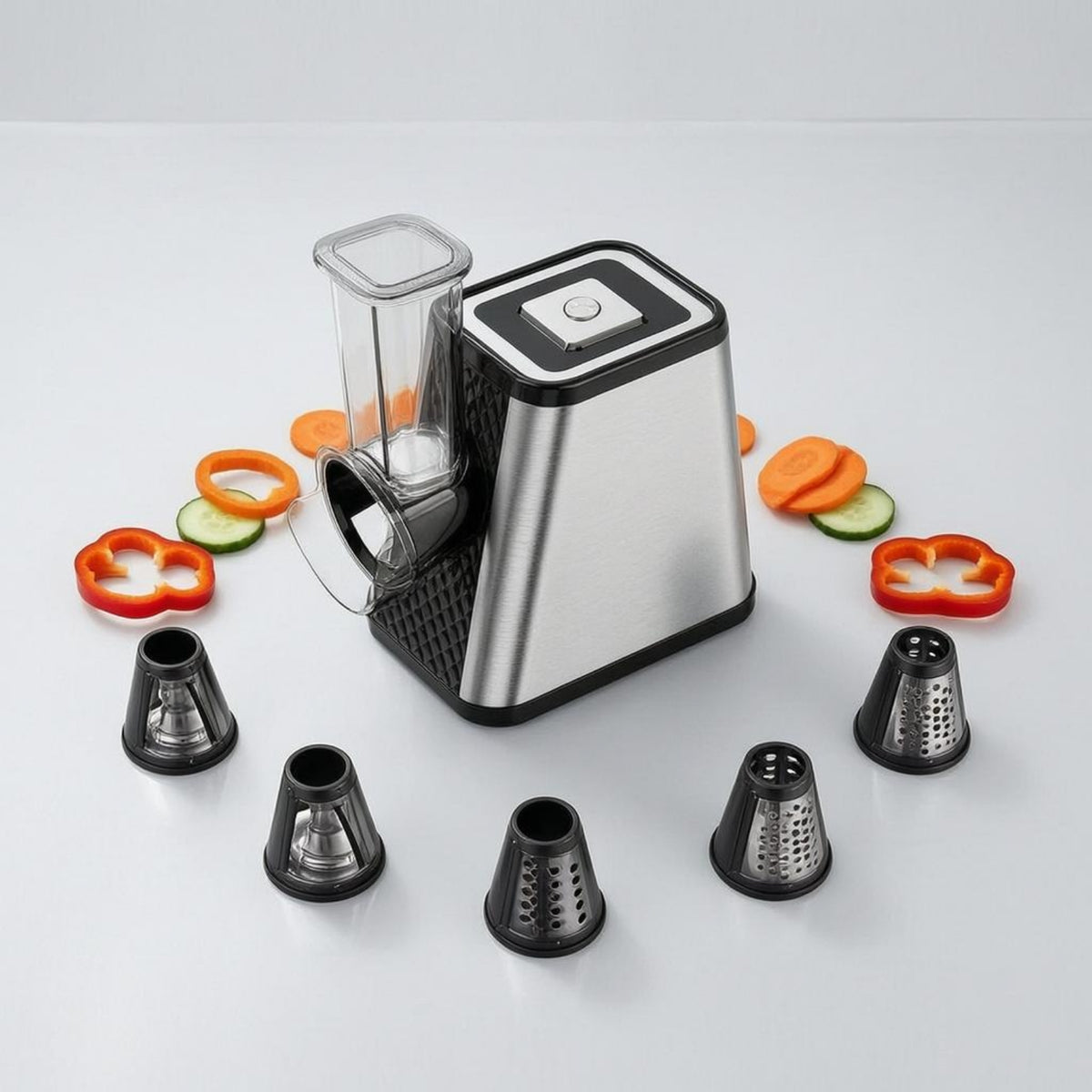 Interchangeable Cones Electric Vegetable Cutter Multifunction Vegetable Shredder Grater 5-Piece for Food Prep