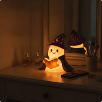 Warm Glowing Ghost Wizard Night Light Cute Ghost Lamp with Wizard Hat Whimsical Tabletop Ornament Ambient for Children, Toddlers, Halloween Decor, Bedroom, Bedside Table, Nursery