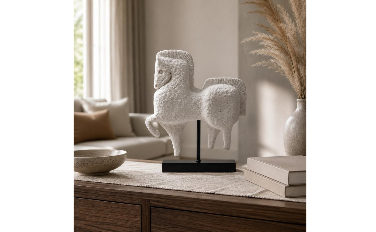 Stone Horse Statue Minimalist Rustic Style Modern Horse Sculpture Minimalist Design Steed Ornament for Hotel, Office, Desktop