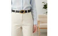 Classic Women's Leather Belt Simple Belt with Gold Buckle Stitched Accessory Stylish for Office