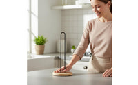 Wooden Base Paper Towel Rack Freestanding Countertop Paper Towel Stand Minimalist Design Kitchen Roll Holder for Washroom, Desktop