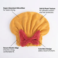 Microfiber Turban Towel for Adults Post Bath, Super Absorbent Wrap for Quick Drying, Anti-Frizz Thick Material Cap, Cute Design for Women Wet