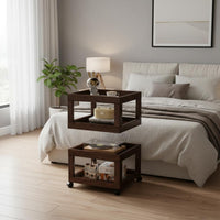 Modern Bedside Cabinet Open Shelving Mobile Storage Cart Space Saving Rolling End Table for Bedroom, Small Areas, Living Room