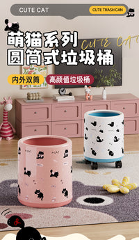 Large Capacity Rolling Trash Can with Lid - Polka Dot Design