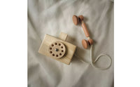 Vintage-Style Wooden Toy Phone Classic Toy Telephone Decorative Wooden Telephone with Handset Interactive for Photo Shoots