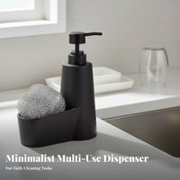 Dish Soap Pump with Scrubber Holder Single-Hand Use Kitchen Sink Dispenser Holder Countertop Organizer Easy to Clean