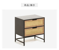 尚森丨美式复古双层铁艺工业风藤编床头柜小型储物柜卧室沙发边柜