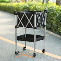 Pickleball Basket Cart with Wheels Compact Pickleball Cart with Basket Foldable Court Equipment Trolley for Practice Field