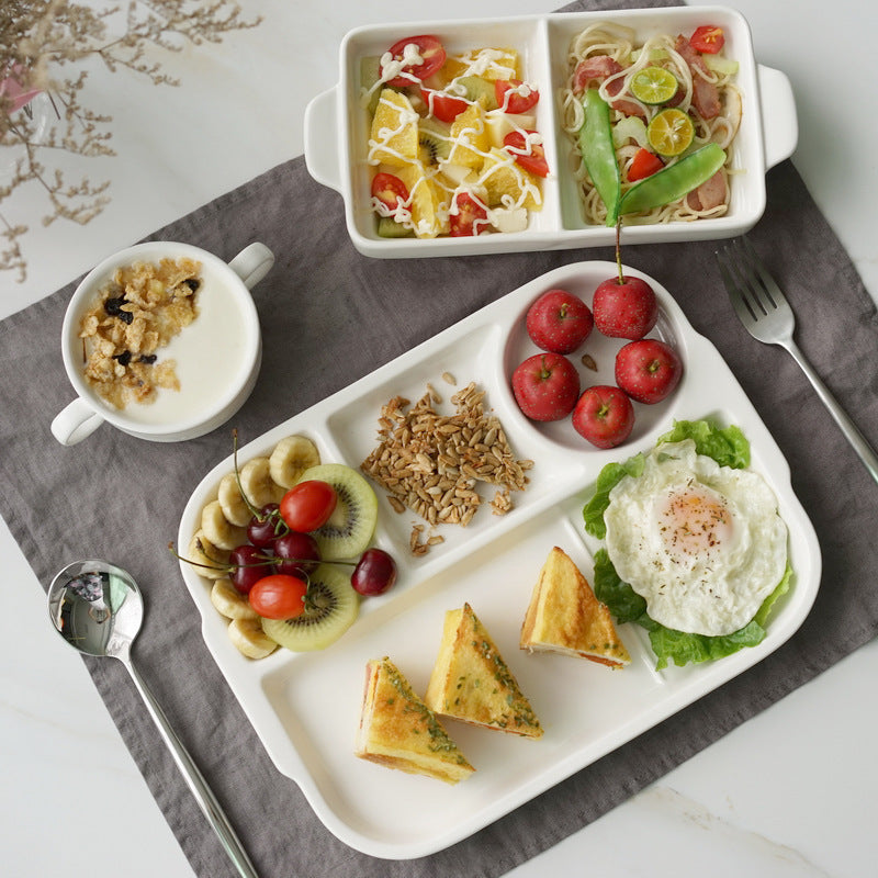 Ceramic Divided Dinner Plate - Fast Food, Fruit, or Dumpling Plate for Adults