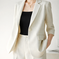 Women Trouser Suit Two Piece Set with Wide Leg Trousers for Office Wear, Long Sleeve Polyester Business Casual Outfit, Plus Size Available