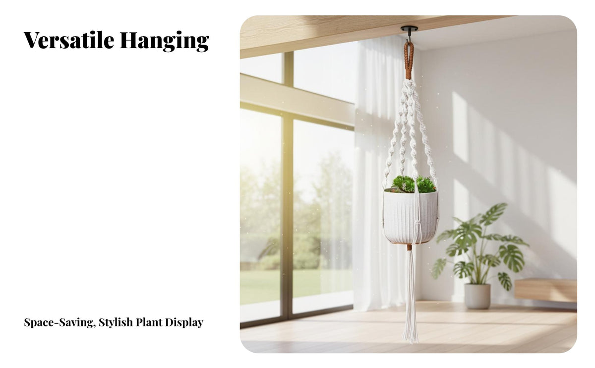 Hanging Planter Basket Handmade Handwoven Planter Hanger Decorative Beaded Flower Pot Hanger for Home Stylists, Indoor, Living Room, Balcony