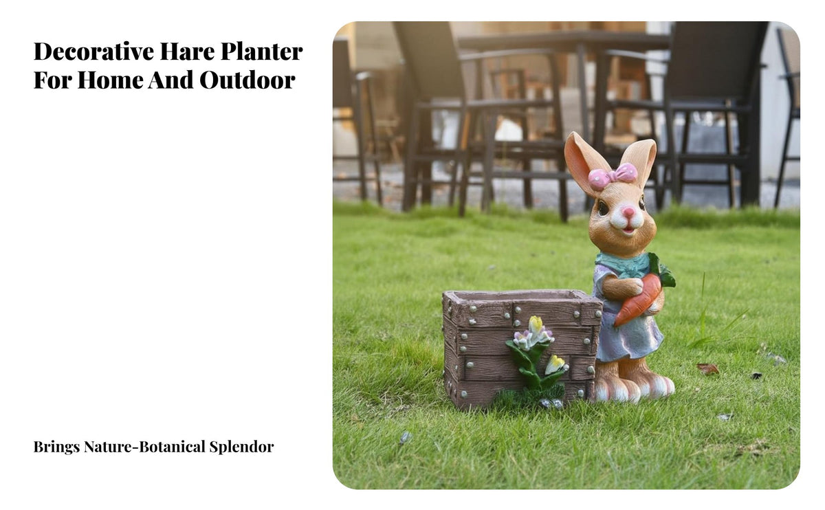 Hare Statue Planter Cute Hare Planter Bunny Flower Pot for Balcony, Patio, Lawn