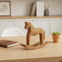 Wooden Rocking Horse Figurine Solid Wood Wooden Rocking Horse Table Decoration Rustic for Collectors, Entryway