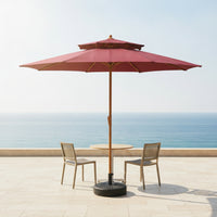 Patio Umbrella with Base with Lumber-Grain Look-Grain Crank Patio Umbrella Double-Tier for Backyard, Poolside
