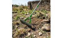 Stainless Steel Garden Unwanted Growth Rake Curved Frame Lawn Dethatcher Closely Spaced Tines Soil Loosening Rake Long Handle